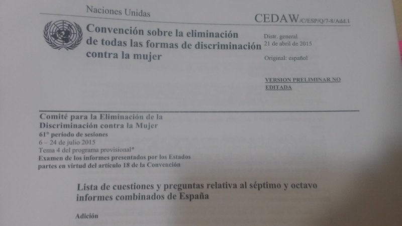 Detalle de un documento con cabecera del Comité para la Eliminación de Todas las Formas de Discriminación contra la Mujer