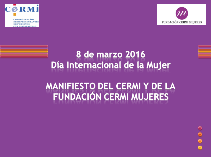 Detalle de la portada del Manifiesto del CERMI y de la FCM por el Día Internacional de la Mujer 2016